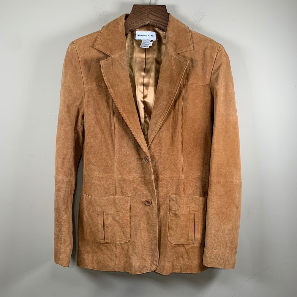 Vintage Newport News Gold Tan 100% Leather Suede Blazer Size 12